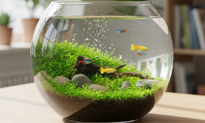 Trang trí bể cá mini